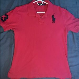 red big ‘3’ polo shirt